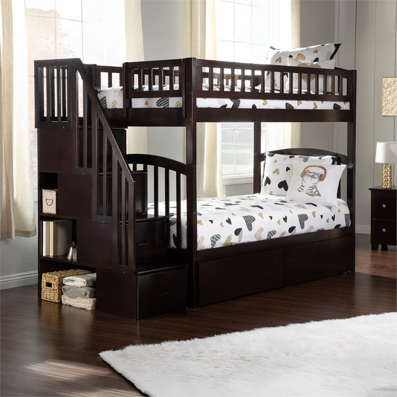AFI Westbrook Wood Staircase Storage Bunk Twin Over Twin in Espresso