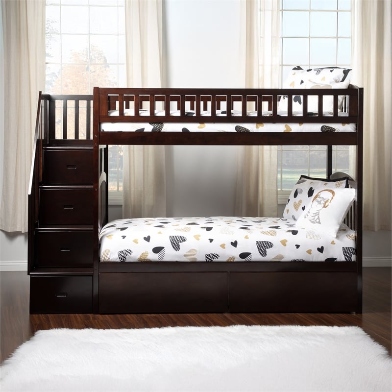 AFI Westbrook Wood Staircase Storage Bunk Twin Over Twin in Espresso