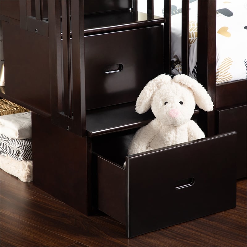 AFI Westbrook Wood Staircase Storage Bunk Twin Over Twin in Espresso