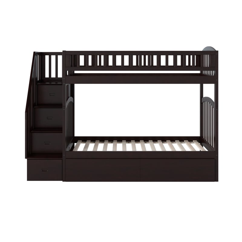 AFI Westbrook Wood Staircase Storage Bunk Twin Over Twin in Espresso