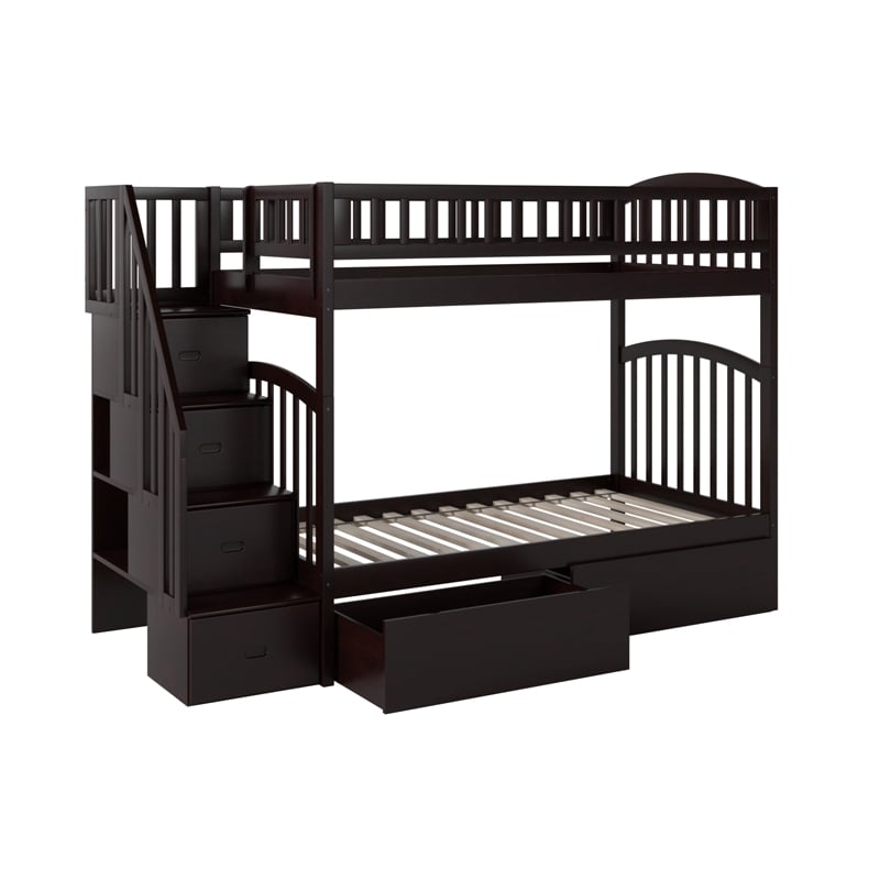 AFI Westbrook Wood Staircase Storage Bunk Twin Over Twin in Espresso