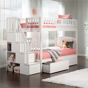 AFI Westbrook Wood Staircase Storage Bunk Twin Over Twin in White