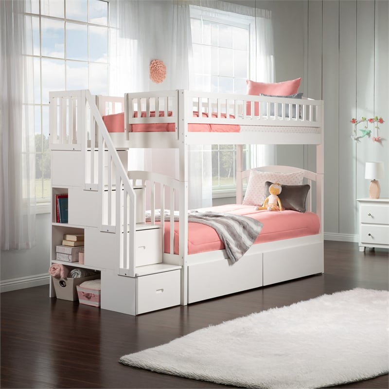 AFI Westbrook Wood Staircase Storage Bunk Twin Over Twin in White