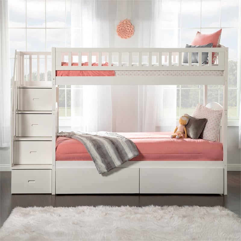 AFI Westbrook Wood Staircase Storage Bunk Twin Over Twin in White