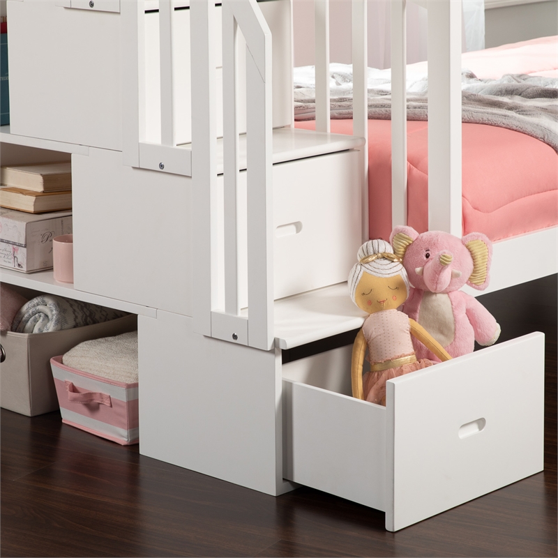 AFI Westbrook Wood Staircase Storage Bunk Twin Over Twin in White
