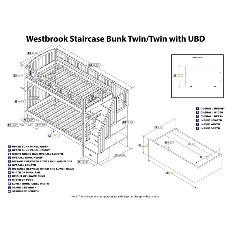 AFI Westbrook Wood Staircase Storage Bunk Twin Over Twin in White