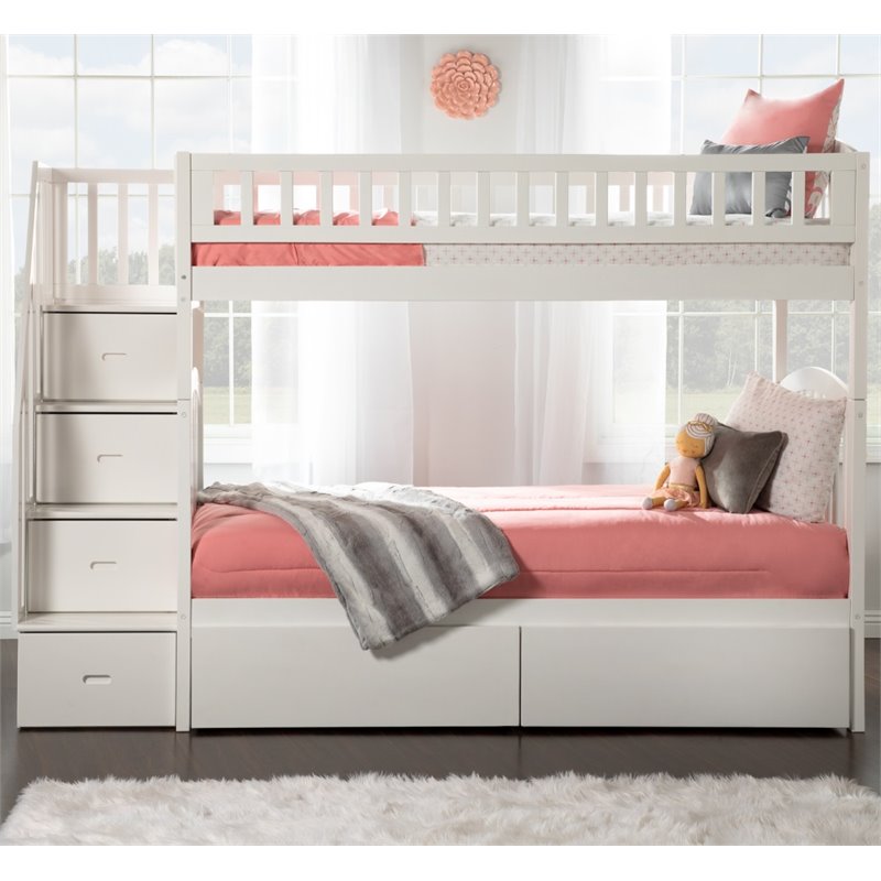 AFI Westbrook Staircase Storage Bunk Twin Over Twin in White