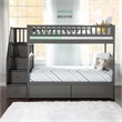 AFI Westbrook Wood Staircase Storage Bunk Twin Over Twin in Grey