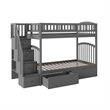 AFI Westbrook Wood Staircase Storage Bunk Twin Over Twin in Grey