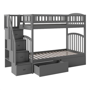 afi westbrook solid wood staircase storage bunk twin over twin in gray