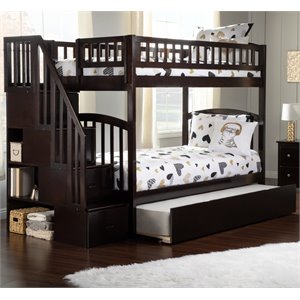 afi westbrook wood staircase bunk twin over twin with twin trundle in espresso