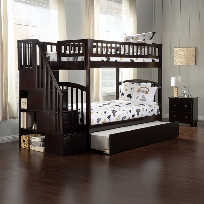 AFI Westbrook Wood Staircase Bunk Twin Over Twin with Twin Trundle in Espresso