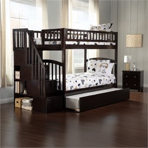 AFI Westbrook Wood Staircase Bunk Twin Over Twin with Twin Trundle in Espresso