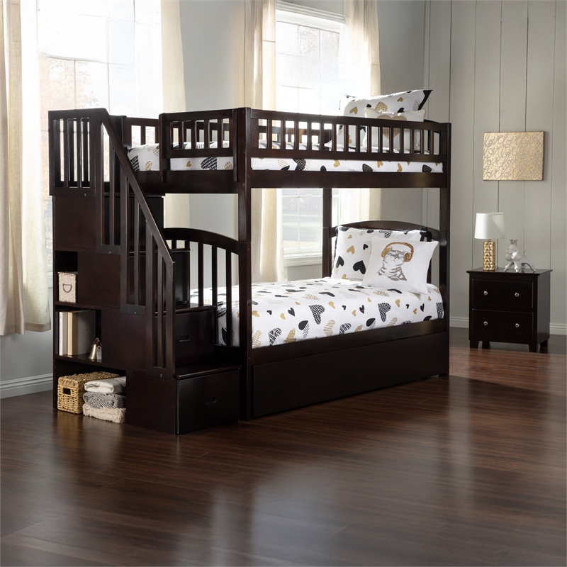 AFI Westbrook Wood Staircase Bunk Twin Over Twin with Twin Trundle in Espresso