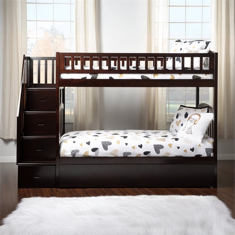AFI Westbrook Wood Staircase Bunk Twin Over Twin with Twin Trundle in Espresso