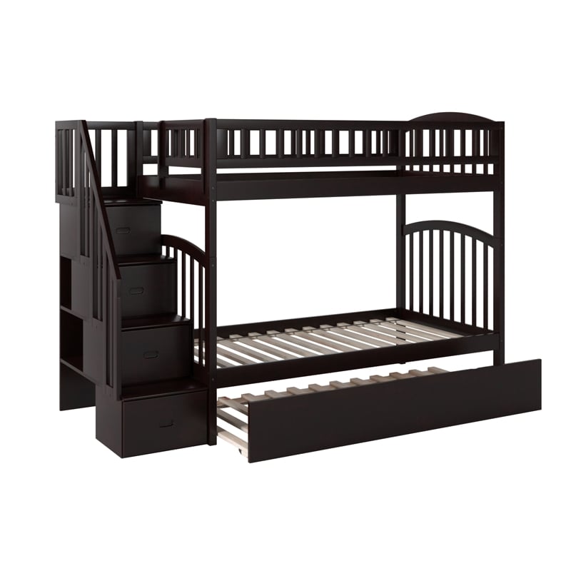 AFI Westbrook Wood Staircase Bunk Twin Over Twin with Twin Trundle in Espresso