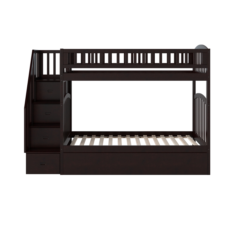 AFI Westbrook Wood Staircase Bunk Twin Over Twin with Twin Trundle in Espresso