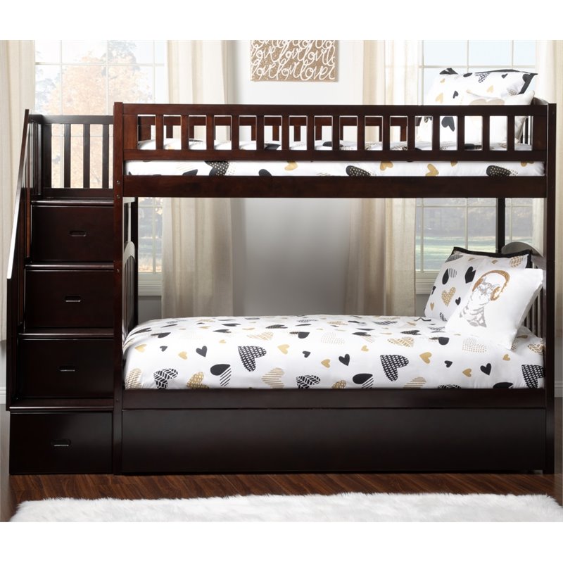 AFI Westbrook Staircase Bunk Twin Over Twin with Trundle in Brown