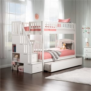 AFI Westbrook Wood Staircase Bunk Twin Over Twin with Twin Trundle in White