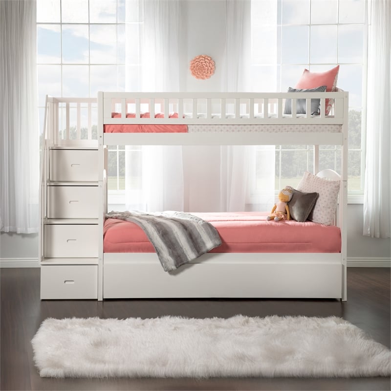 AFI Westbrook Wood Staircase Bunk Twin Over Twin with Twin Trundle in White
