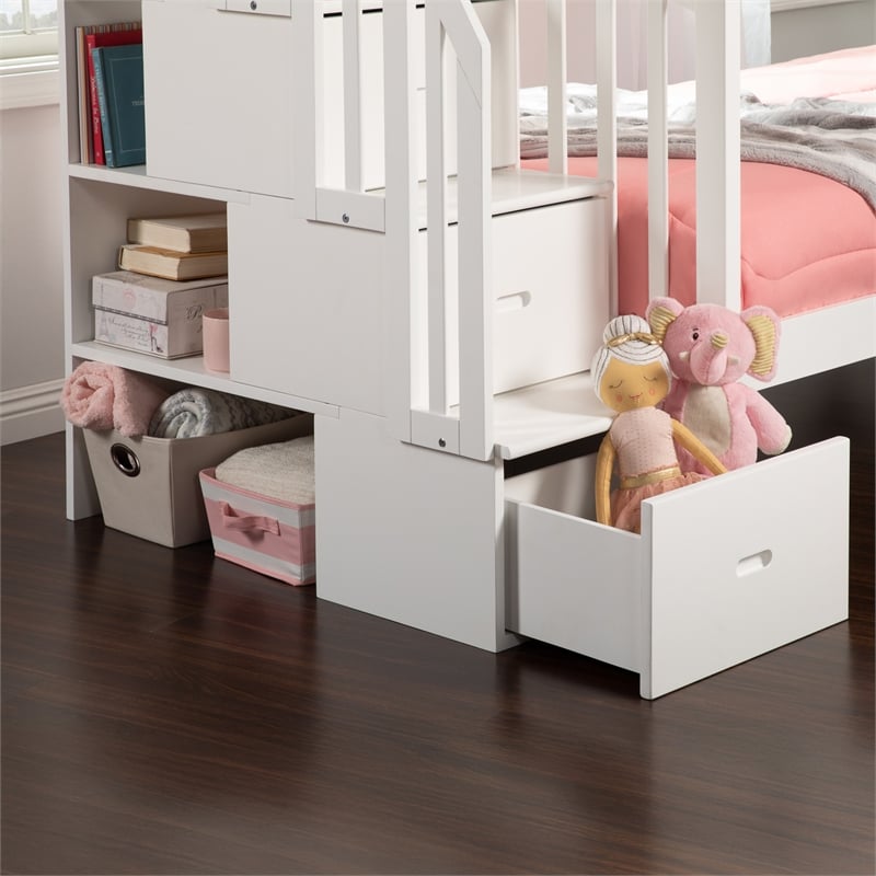 AFI Westbrook Wood Staircase Bunk Twin Over Twin with Twin Trundle in White