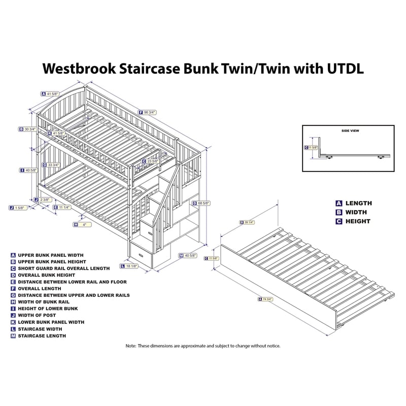 AFI Westbrook Wood Staircase Bunk Twin Over Twin with Twin Trundle in White