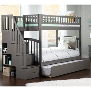 afi westbrook wood staircase bunk twin over twin with trundle in gray