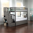 AFI Westbrook Wood Staircase Bunk Twin Over Twin with Twin Trundle in Grey