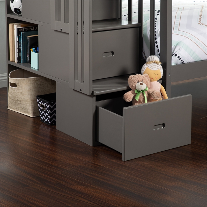 AFI Westbrook Wood Staircase Bunk Twin Over Twin with Twin Trundle in Grey