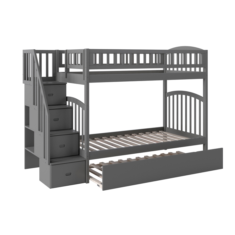 AFI Westbrook Wood Staircase Bunk Twin Over Twin with Twin Trundle in Grey