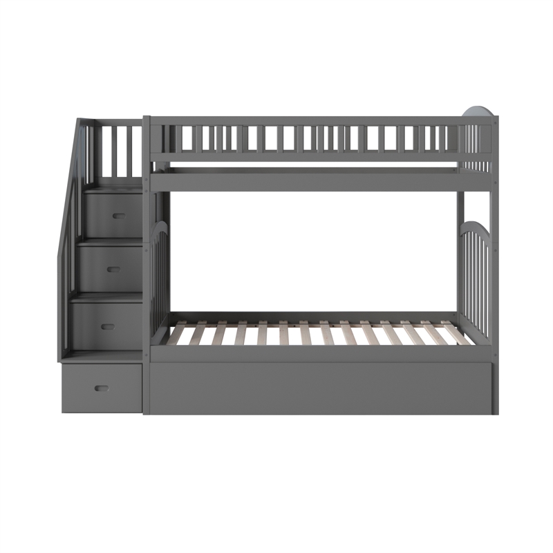 AFI Westbrook Wood Staircase Bunk Twin Over Twin with Twin Trundle in Grey