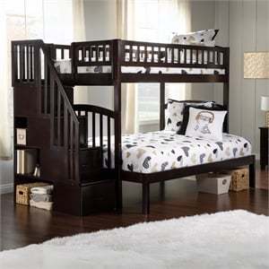 AFI Westbrook Solid Wood Staircase Bunk Twin Over Full in Espresso
