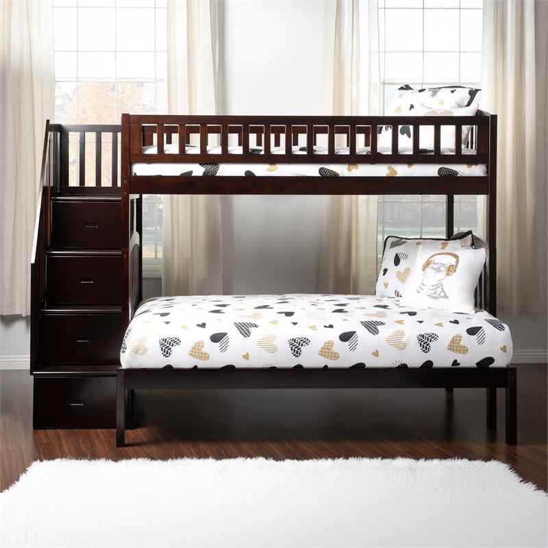 AFI Westbrook Solid Wood Staircase Bunk Twin Over Full in Espresso