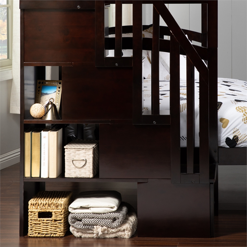 AFI Westbrook Solid Wood Staircase Bunk Twin Over Full in Espresso