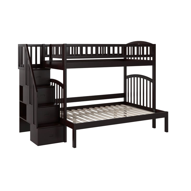 AFI Westbrook Solid Wood Staircase Bunk Twin Over Full in Espresso