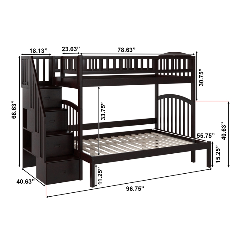 AFI Westbrook Solid Wood Staircase Bunk Twin Over Full in Espresso