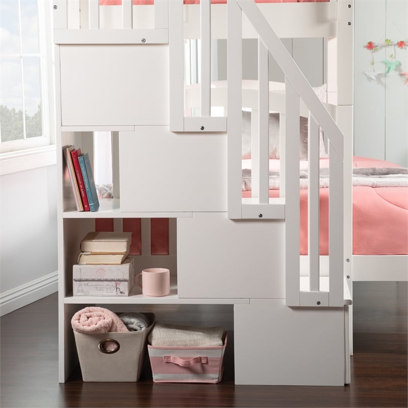 AFI Westbrook Solid Wood Staircase Bunk Twin Over Full in White