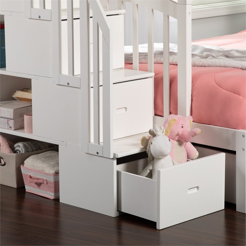AFI Westbrook Solid Wood Staircase Bunk Twin Over Full in White