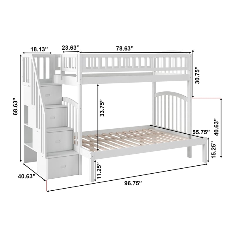 AFI Westbrook Solid Wood Staircase Bunk Twin Over Full in White