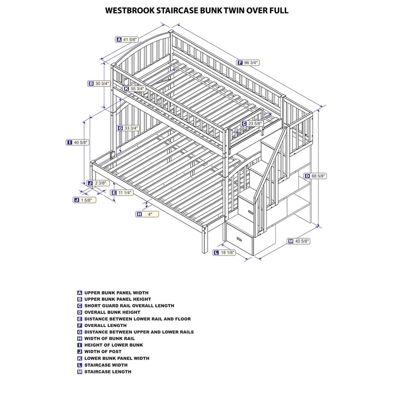 AFI Westbrook Solid Wood Staircase Bunk Twin Over Full in White