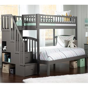 afi westbrook solid wood staircase bunk twin over full in gray