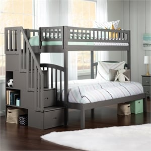 AFI Westbrook Solid Wood Staircase Bunk Twin Over Full in Grey