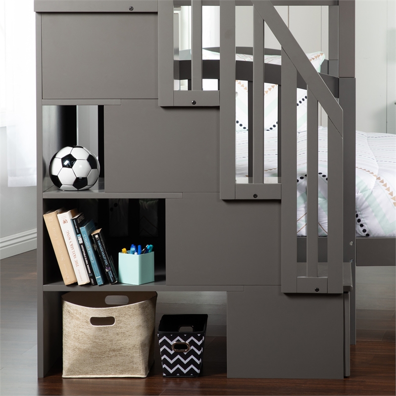 AFI Westbrook Solid Wood Staircase Bunk Twin Over Full in Grey