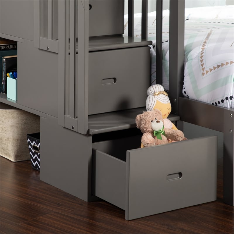 AFI Westbrook Solid Wood Staircase Bunk Twin Over Full in Grey