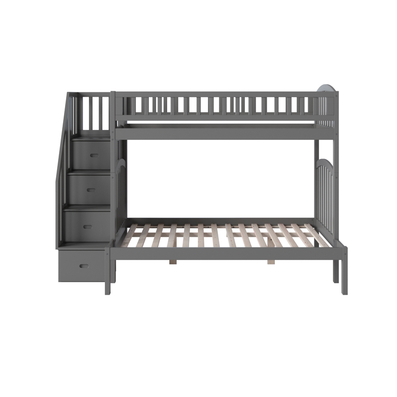 AFI Westbrook Solid Wood Staircase Bunk Twin Over Full in Grey