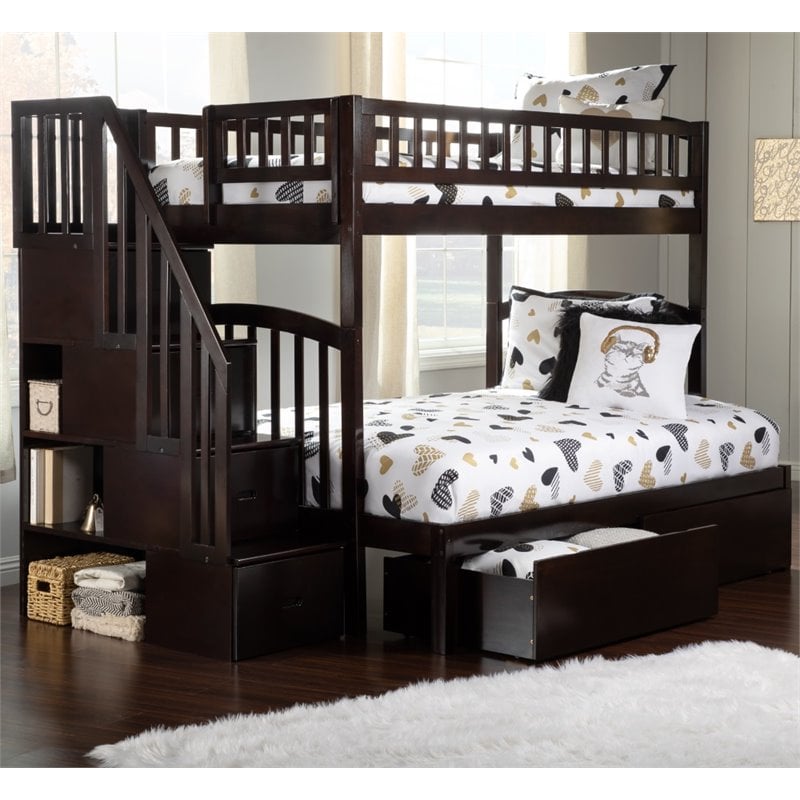 Westbrook Staircase Bunk Twin Over Full With 2 Bed Drawers In Espresso