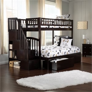 AFI Westbrook Wood Staircase Storage Bunk Twin Over Full in Espresso