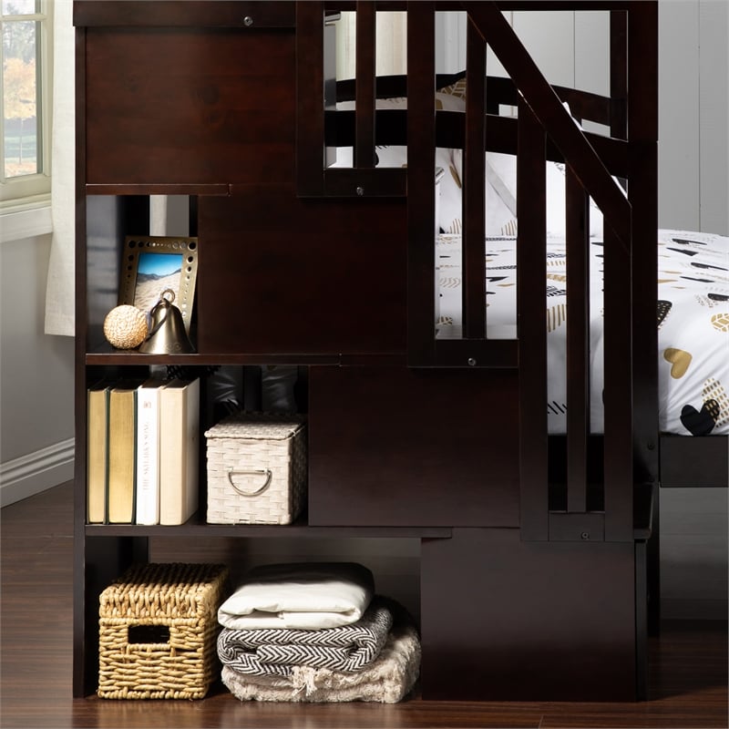 AFI Westbrook Wood Staircase Storage Bunk Twin Over Full in Espresso