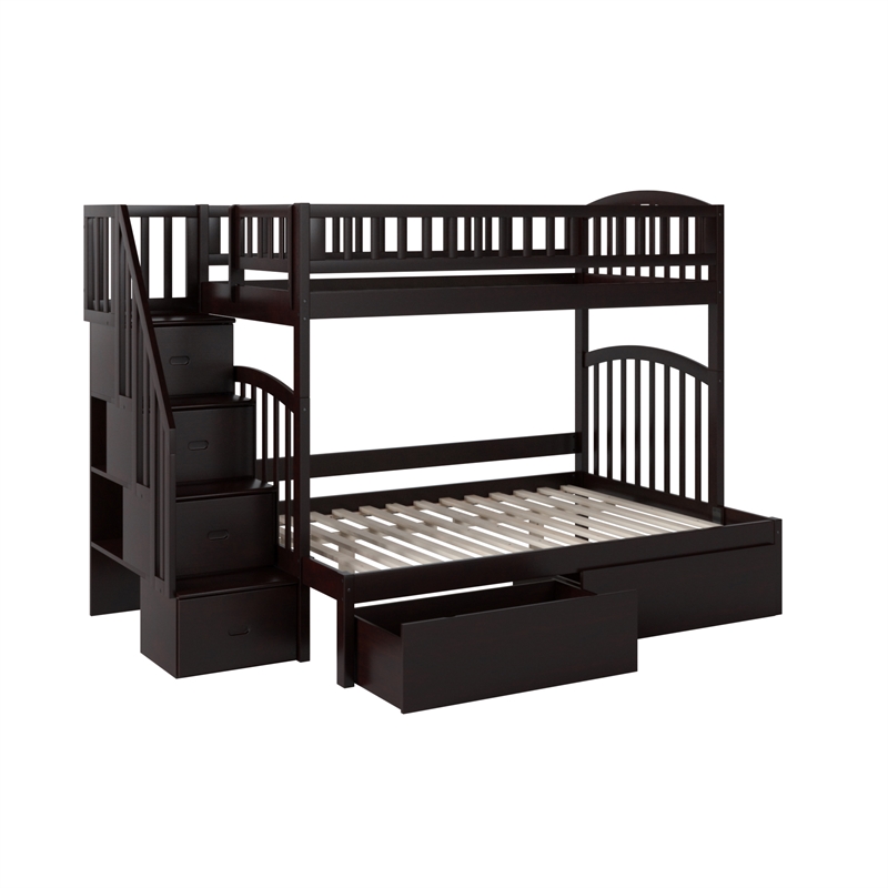 AFI Westbrook Wood Staircase Storage Bunk Twin Over Full in Espresso