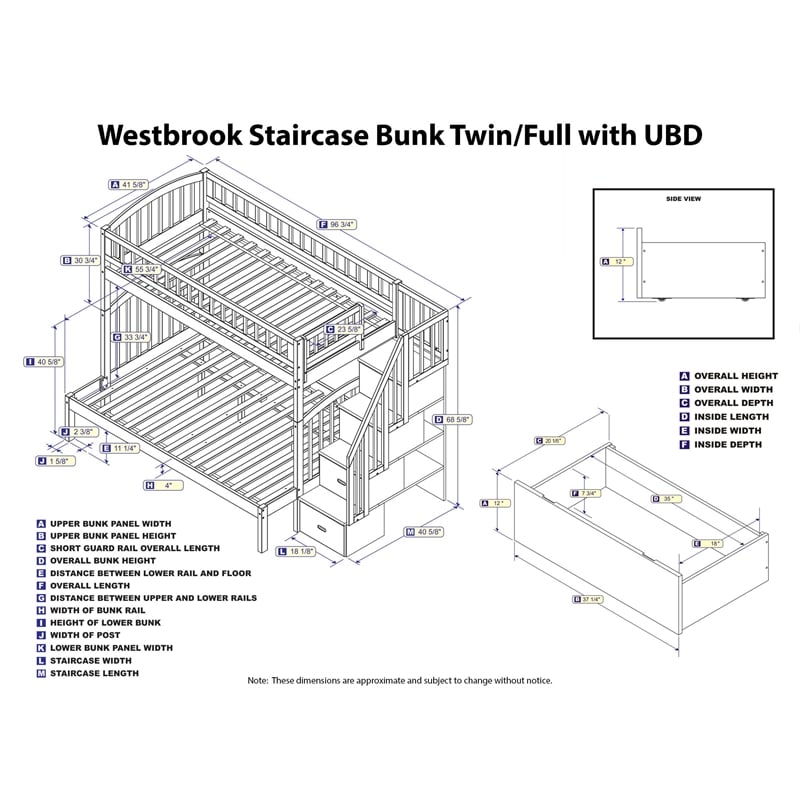 AFI Westbrook Wood Staircase Storage Bunk Twin Over Full in Espresso